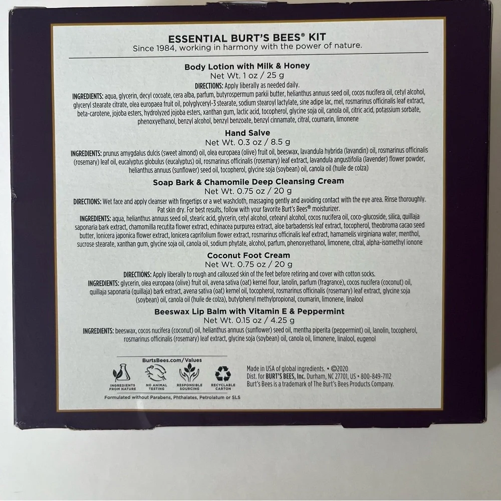 Essential Burt's Bees Kit 5 pc. NWOT - Picture 2 of 6